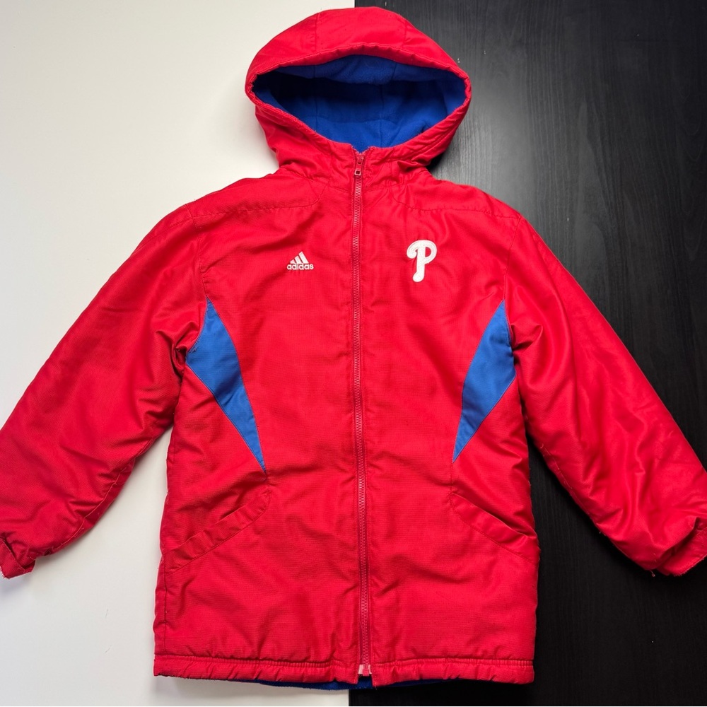 Philadelphia PHILLIES Fleece Lined Coat Adidas Red Hood Jacket Youth Med 10/12
